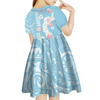 Blue Hawaii Anthurium Plumeria Lei Kid Short Sleeve Dress