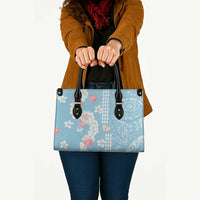 Blue Hawaii Anthurium Plumeria Lei Leather Bag
