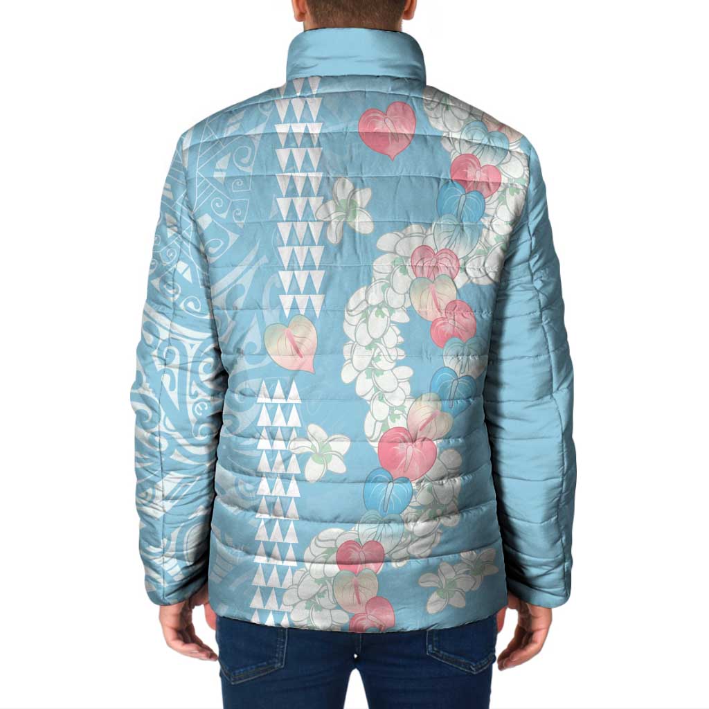 Blue Hawaii Anthurium Plumeria Lei Padded Jacket