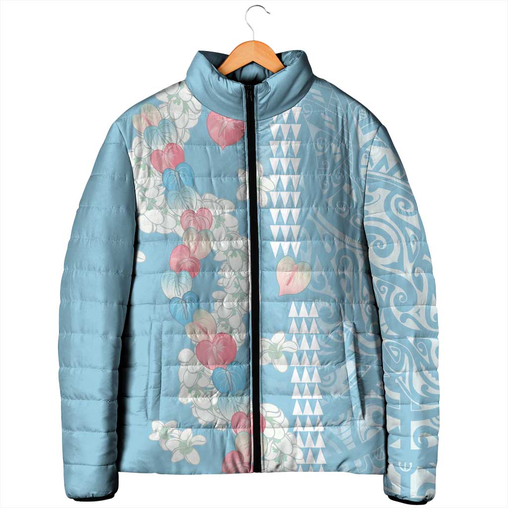 Blue Hawaii Anthurium Plumeria Lei Padded Jacket