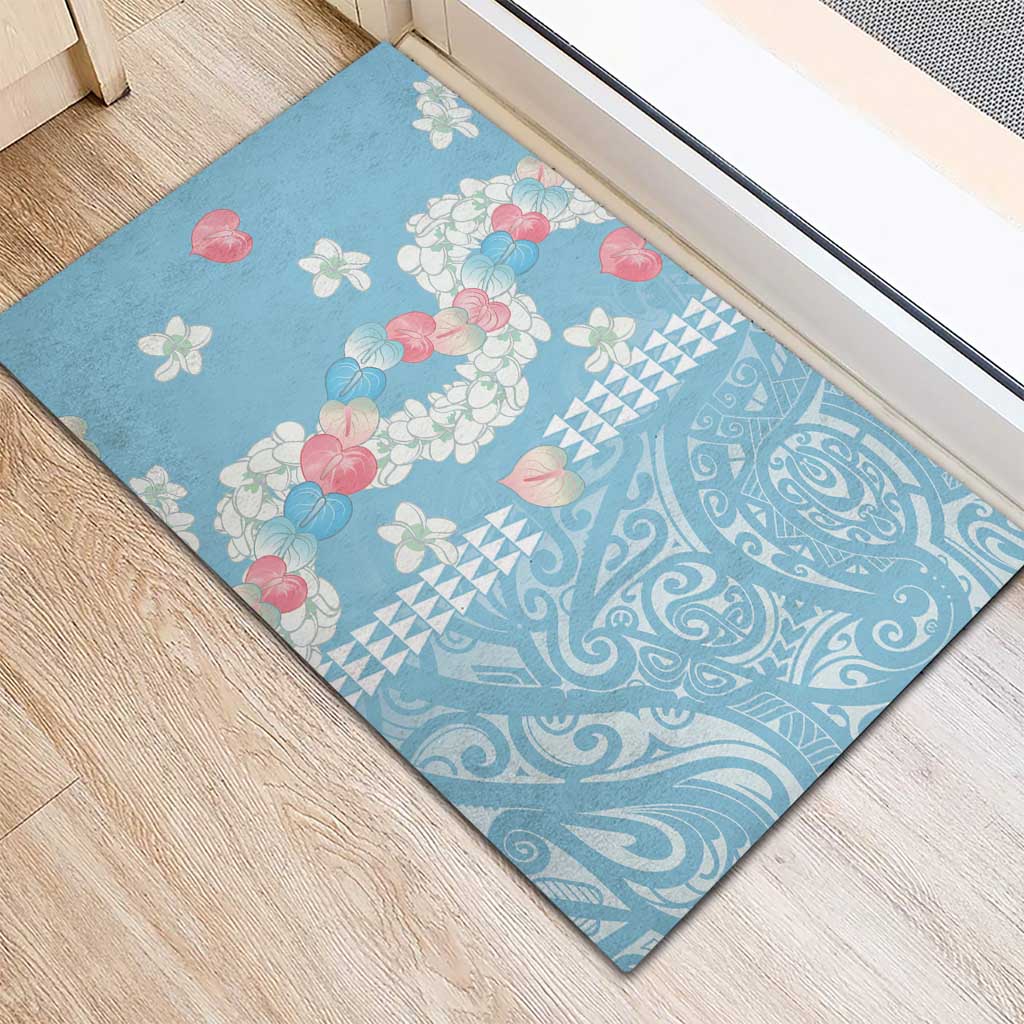 Blue Hawaii Anthurium Plumeria Lei Rubber Doormat