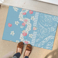 Blue Hawaii Anthurium Plumeria Lei Rubber Doormat