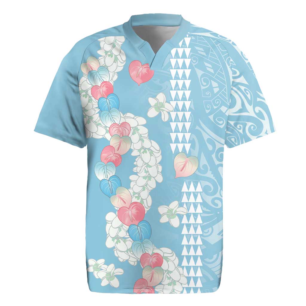 Blue Hawaii Anthurium Plumeria Lei Rugby Jersey