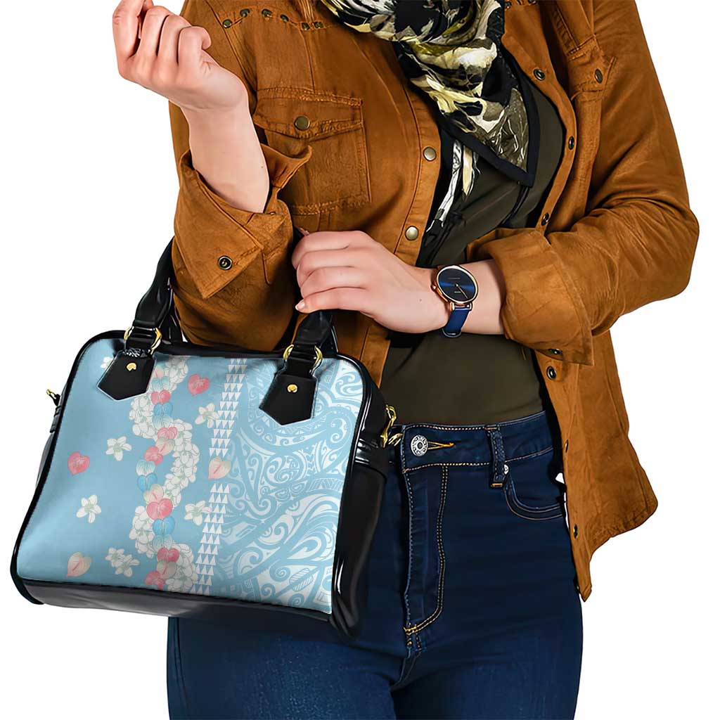 Blue Hawaii Anthurium Plumeria Lei Shoulder Handbag