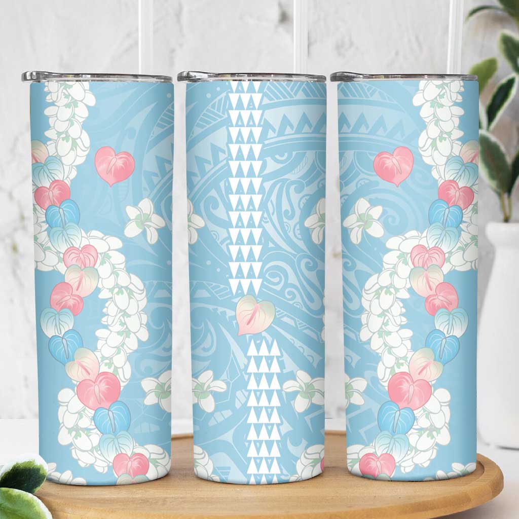 Blue Hawaii Anthurium Plumeria Lei Skinny Tumbler