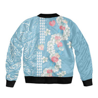 Blue Hawaii Anthurium Plumeria Lei Sleeve Zip Bomber Jacket