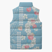 Blue Hawaii Anthurium Plumeria Lei Sleeveless Puffer Jacket