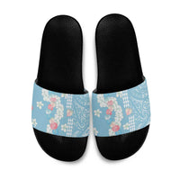Blue Hawaii Anthurium Plumeria Lei Slide Sandals