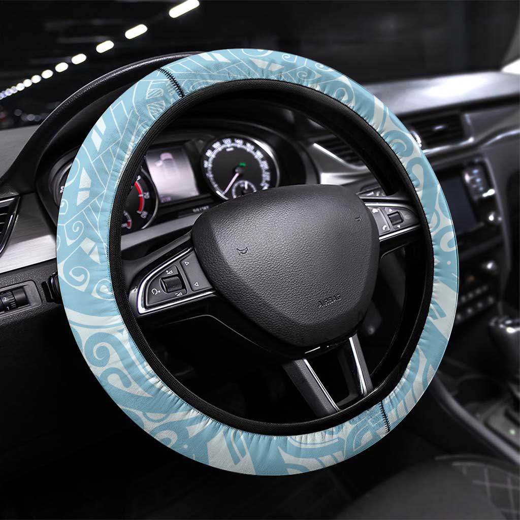 Blue Hawaii Anthurium Plumeria Lei Steering Wheel Cover