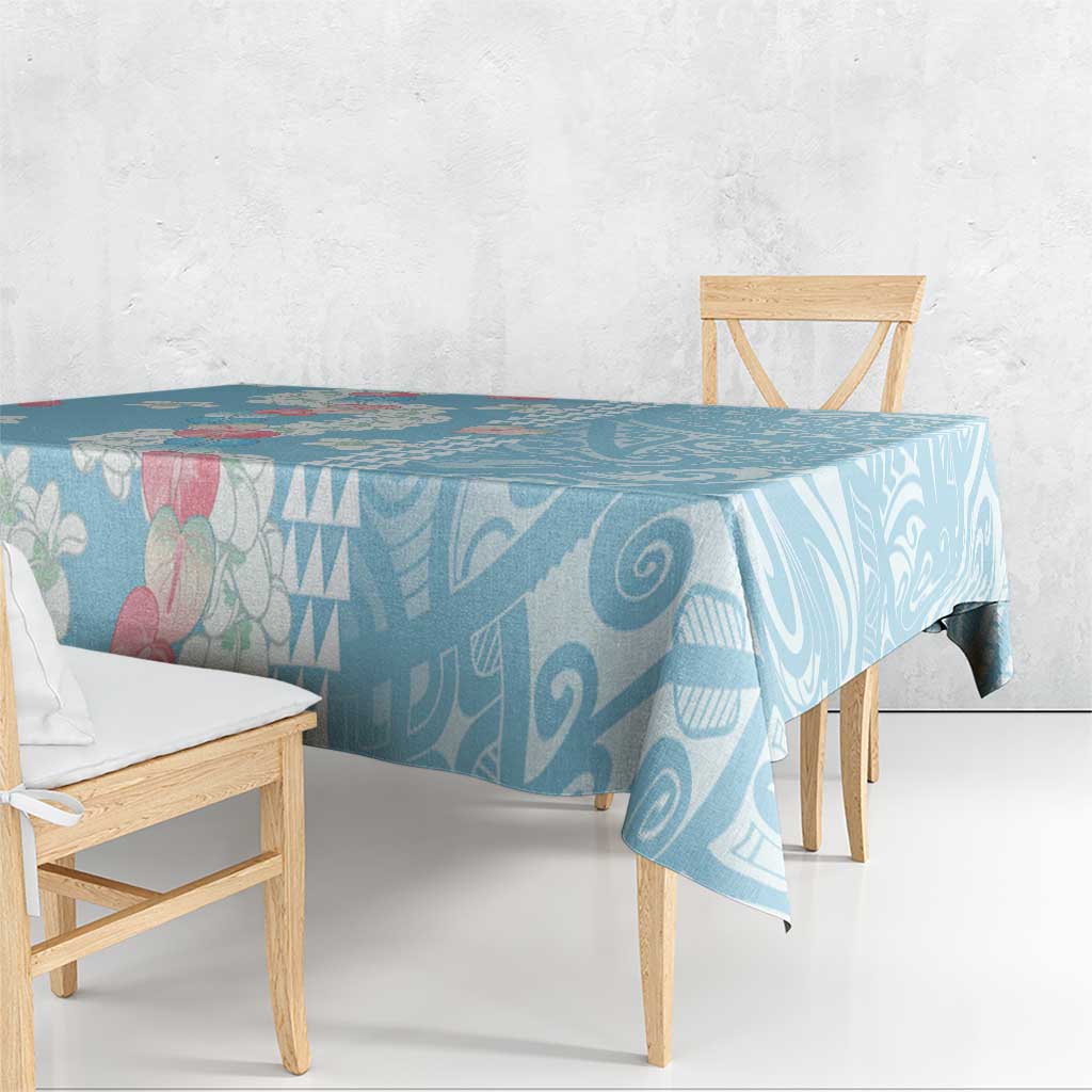Blue Hawaii Anthurium Plumeria Lei Tablecloth