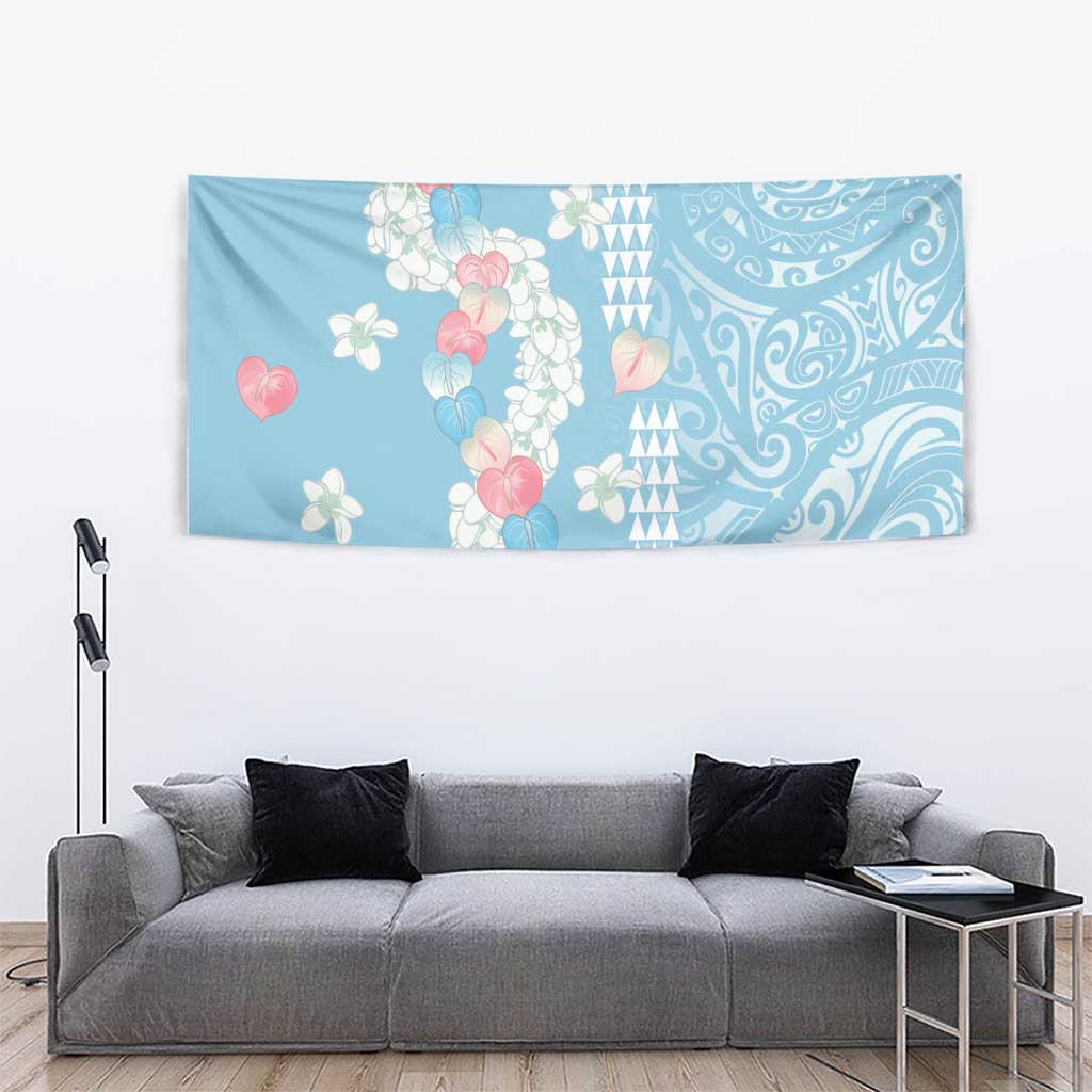 Blue Hawaii Anthurium Plumeria Lei Tapestry