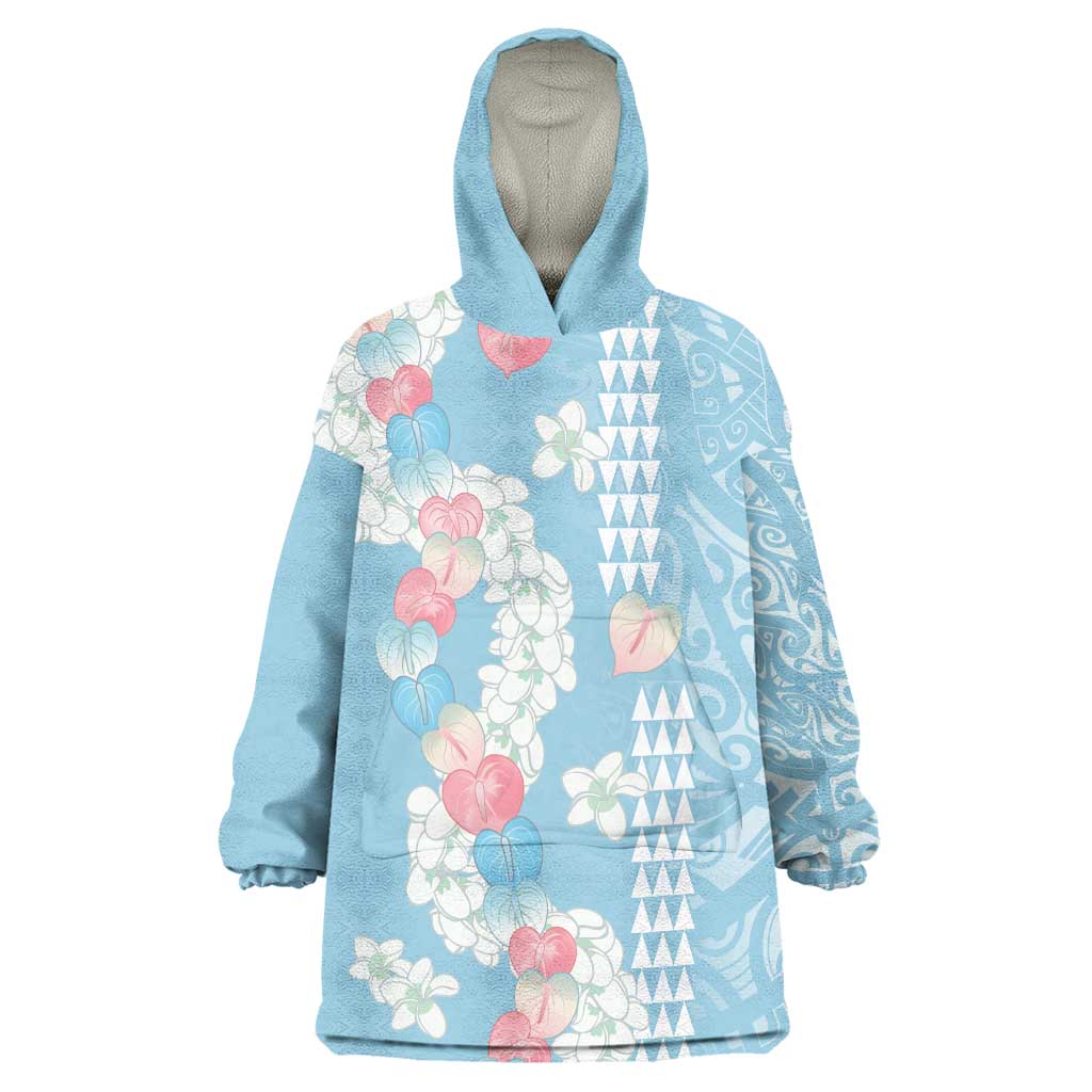 Blue Hawaii Anthurium Plumeria Lei Wearable Blanket Hoodie