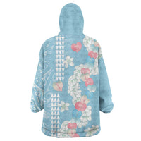 Blue Hawaii Anthurium Plumeria Lei Wearable Blanket Hoodie