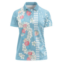 Blue Hawaii Anthurium Plumeria Lei Women Polo Shirt