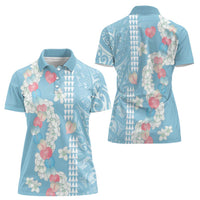 Blue Hawaii Anthurium Plumeria Lei Women Polo Shirt