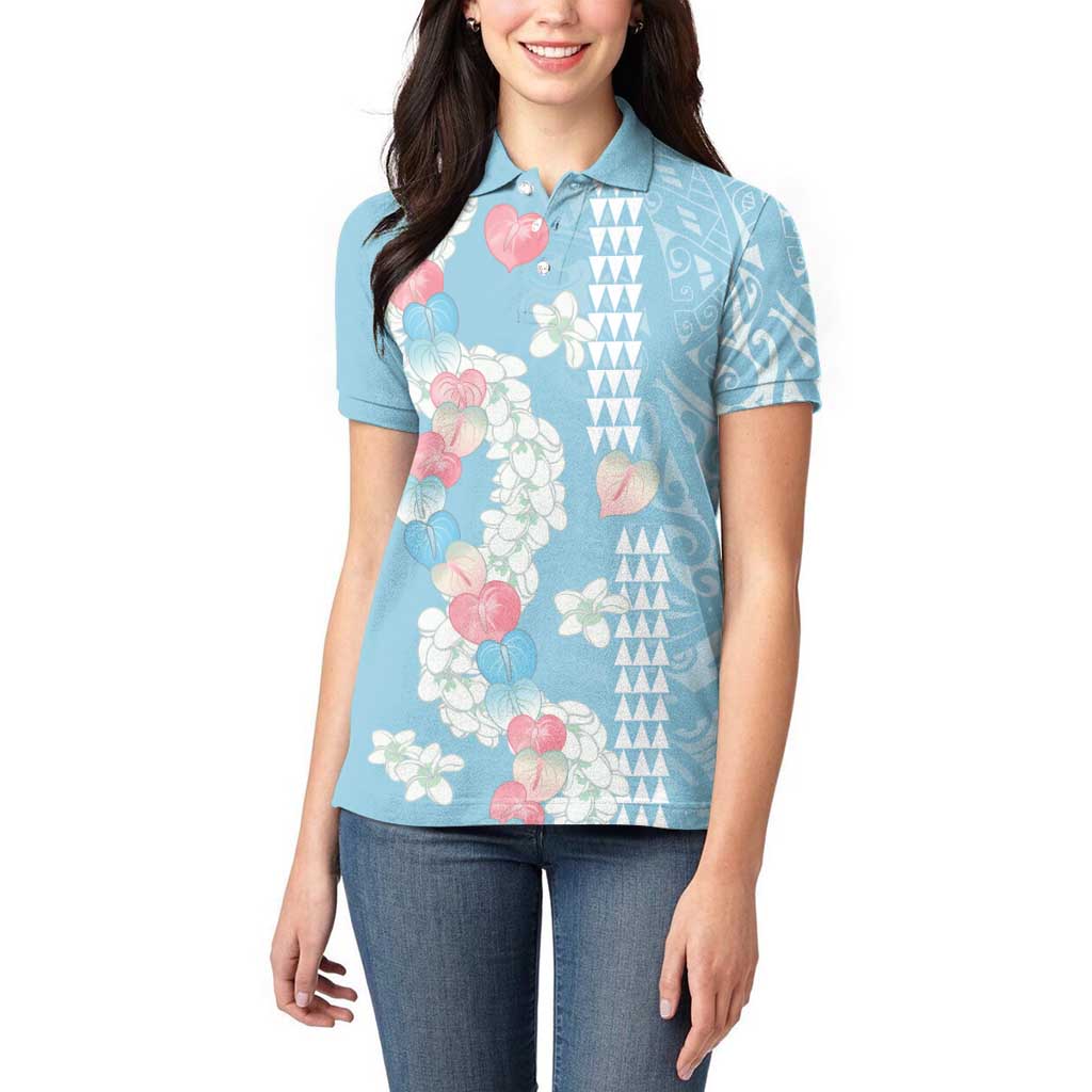 Blue Hawaii Anthurium Plumeria Lei Women Polo Shirt