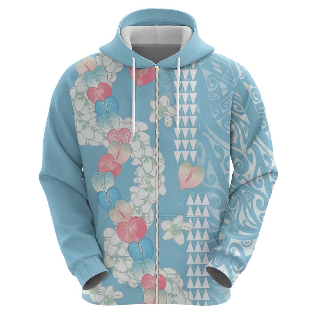 Blue Hawaii Anthurium Plumeria Lei Zip Hoodie