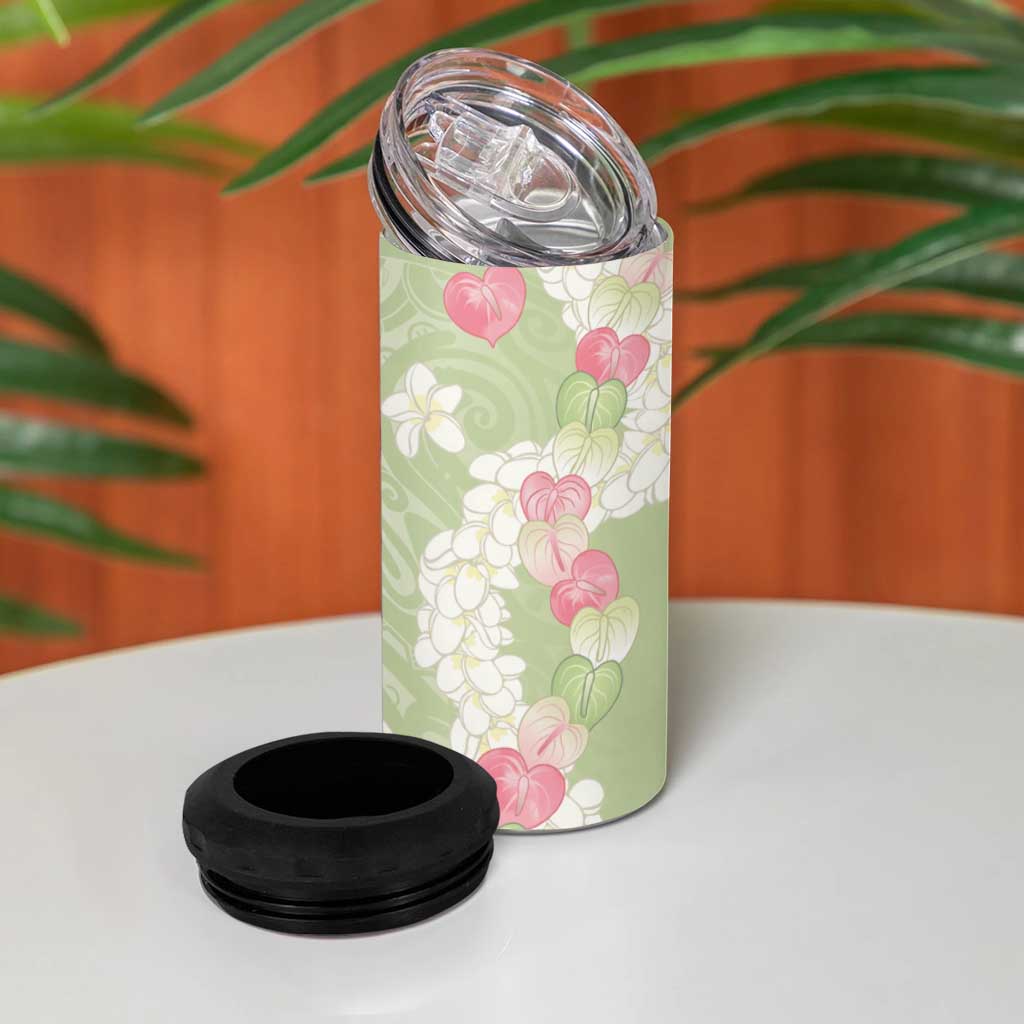 Leaf Green Hawaii Anthurium Plumeria Lei 4 in 1 Can Cooler Tumbler