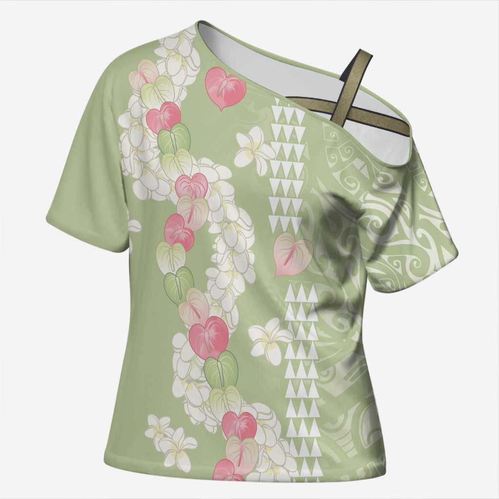 Leaf Green Hawaii Anthurium Plumeria Lei Cross Shoulder Shirt