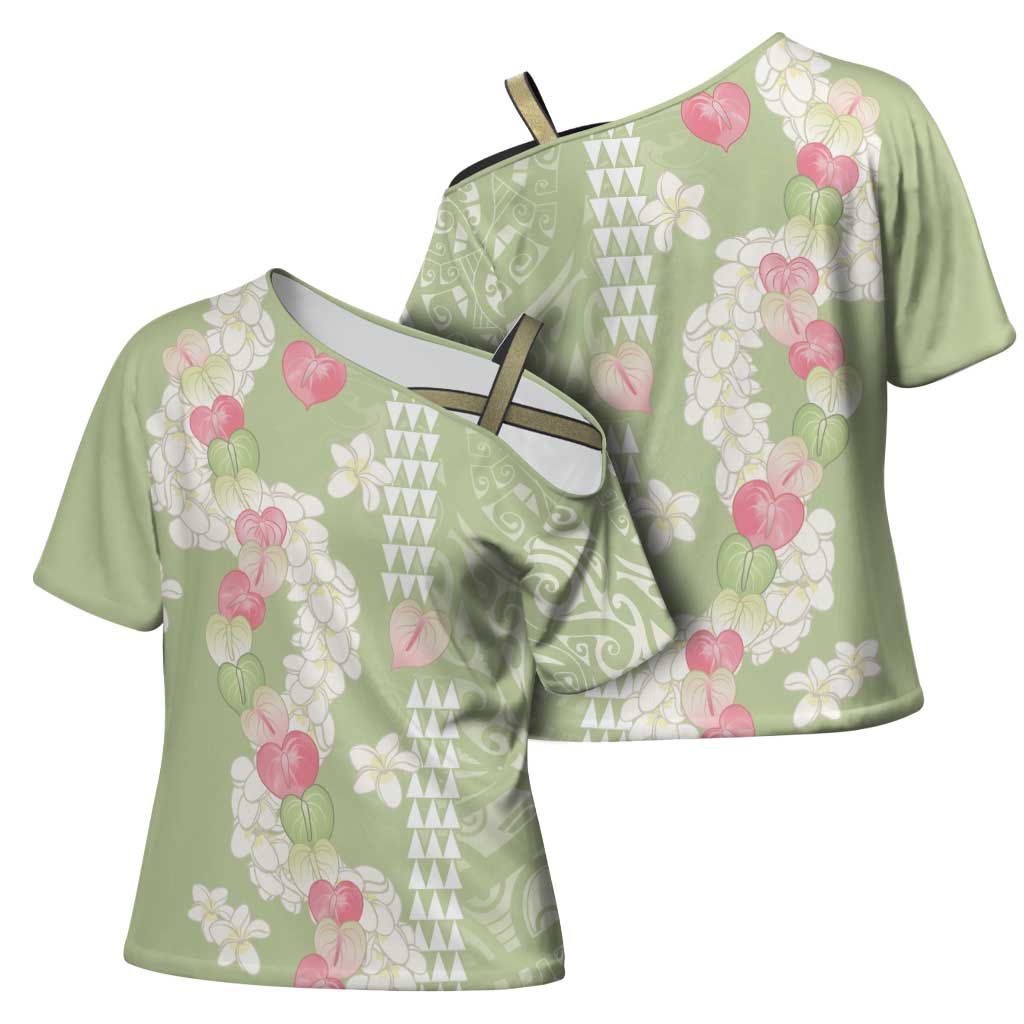 Leaf Green Hawaii Anthurium Plumeria Lei Cross Shoulder Shirt