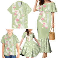 Leaf Green Hawaii Anthurium Plumeria Lei Family Matching Mermaid Dress and Hawaiian Shirt LT9 - Polynesian Pride