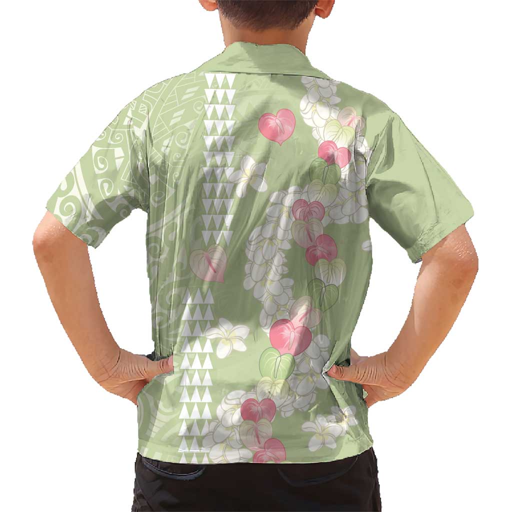 Leaf Green Hawaii Anthurium Plumeria Lei Family Matching Puletasi and Hawaiian Shirt LT9 - Polynesian Pride