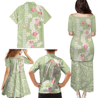 Leaf Green Hawaii Anthurium Plumeria Lei Family Matching Puletasi and Hawaiian Shirt LT9 - Polynesian Pride