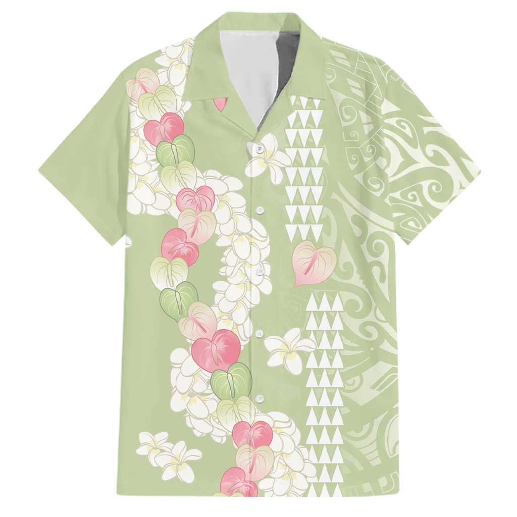 Leaf Green Hawaii Anthurium Plumeria Lei Family Matching Puletasi and Hawaiian Shirt LT9 Dad's Shirt - Short Sleeve Green - Polynesian Pride