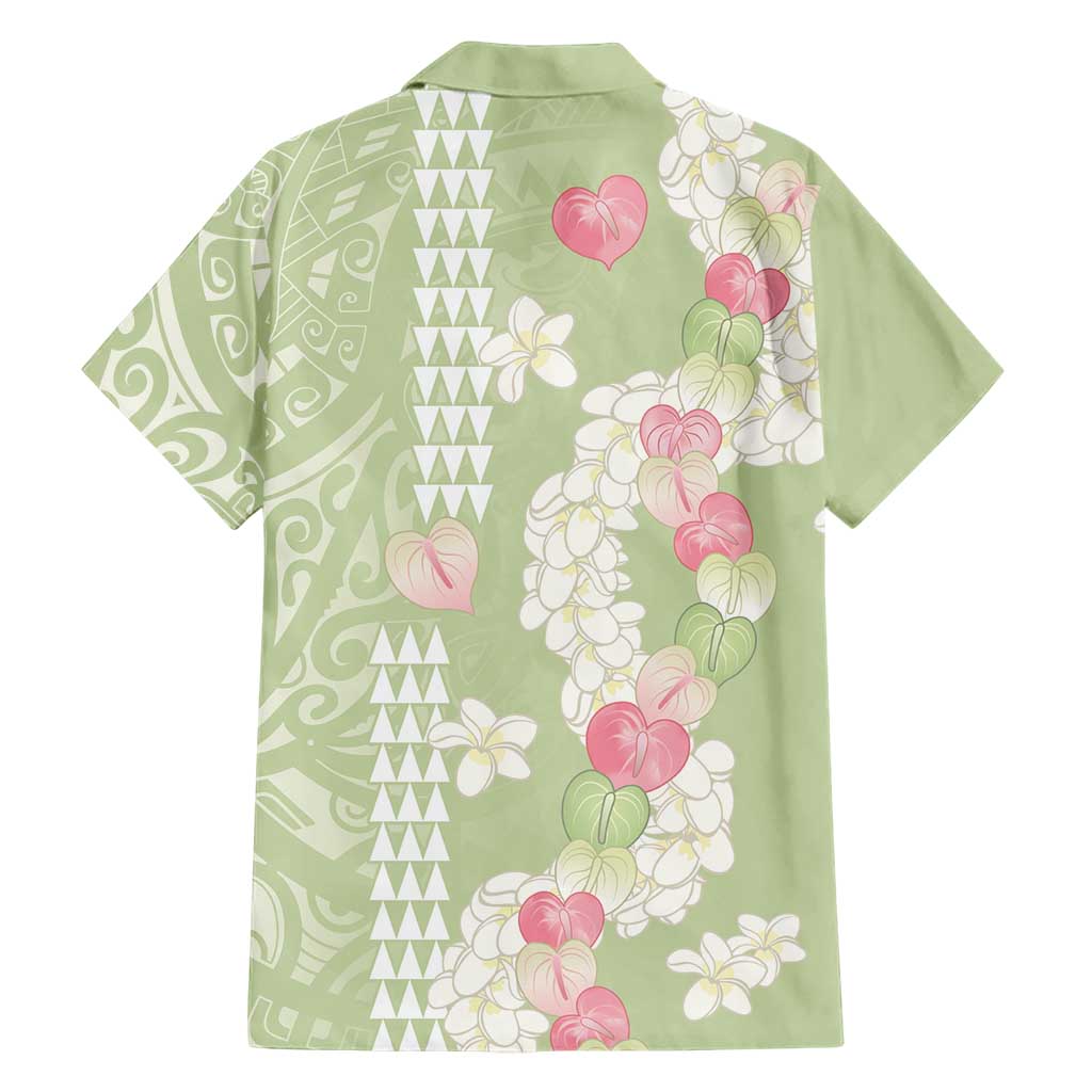 Leaf Green Hawaii Anthurium Plumeria Lei Family Matching Puletasi and Hawaiian Shirt LT9 - Polynesian Pride