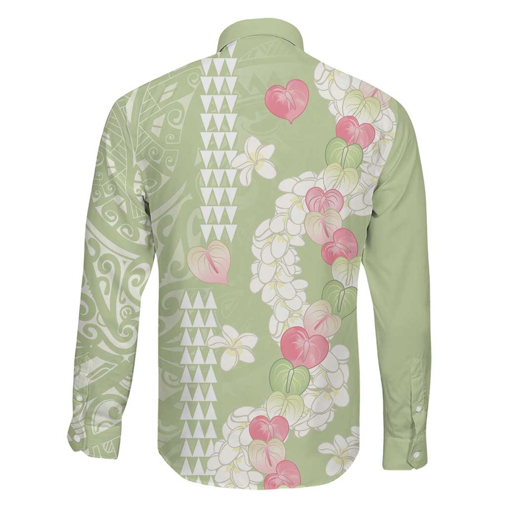 Leaf Green Hawaii Anthurium Plumeria Lei Family Matching Puletasi and Hawaiian Shirt LT9 - Polynesian Pride
