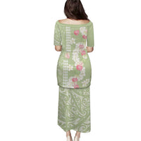 Leaf Green Hawaii Anthurium Plumeria Lei Family Matching Puletasi and Hawaiian Shirt LT9 - Polynesian Pride