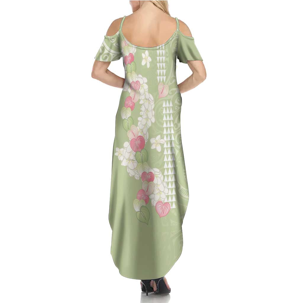 Leaf Green Hawaii Anthurium Plumeria Lei Family Matching Summer Maxi Dress and Hawaiian Shirt