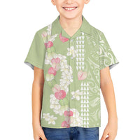 Leaf Green Hawaii Anthurium Plumeria Lei Family Matching Summer Maxi Dress and Hawaiian Shirt