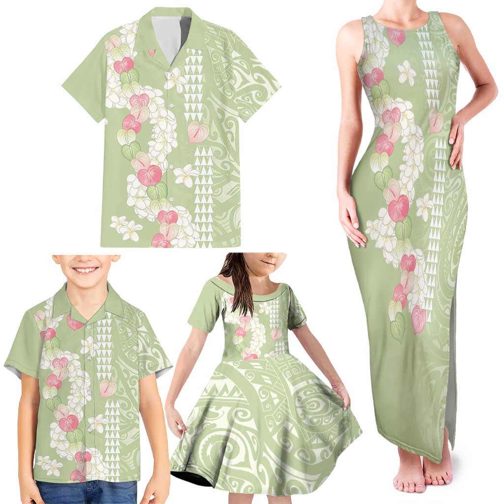 Leaf Green Hawaii Anthurium Plumeria Lei Family Matching Tank Maxi Dress and Hawaiian Shirt LT9 - Polynesian Pride