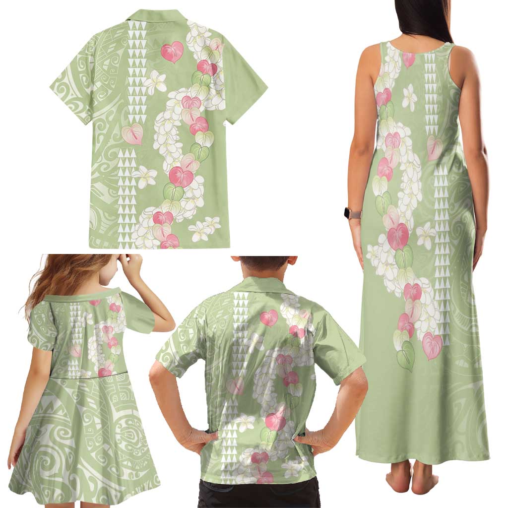 Leaf Green Hawaii Anthurium Plumeria Lei Family Matching Tank Maxi Dress and Hawaiian Shirt LT9 - Polynesian Pride