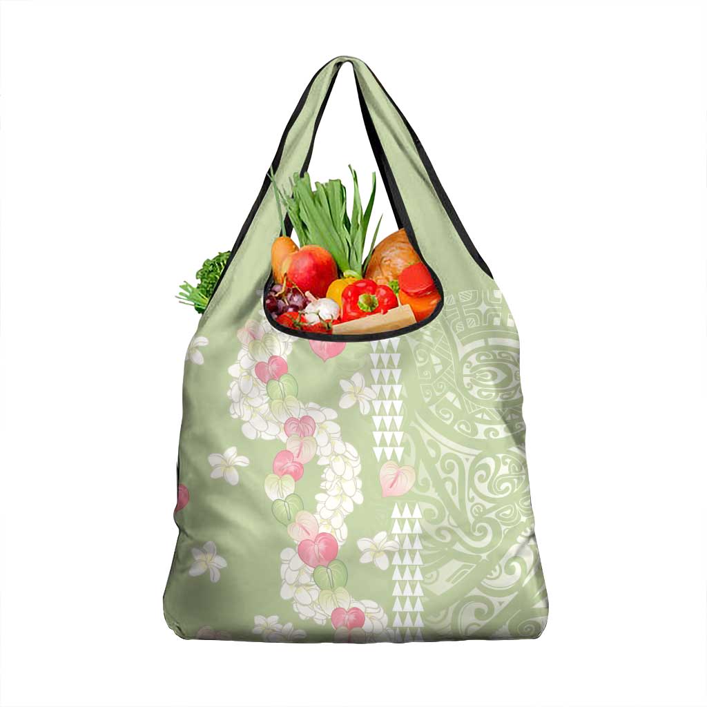 Leaf Green Hawaii Anthurium Plumeria Lei Grocery Bag