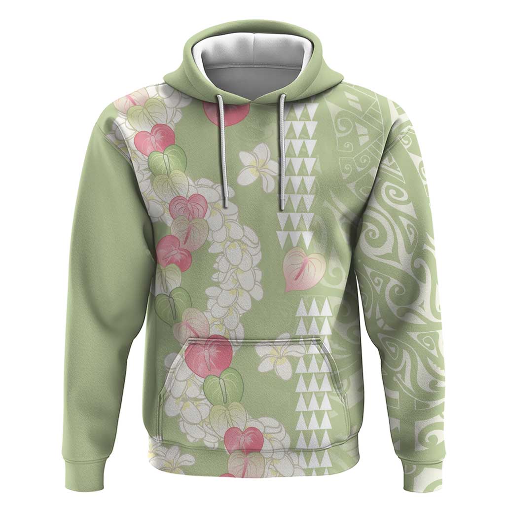 Leaf Green Hawaii Anthurium Plumeria Lei Hoodie