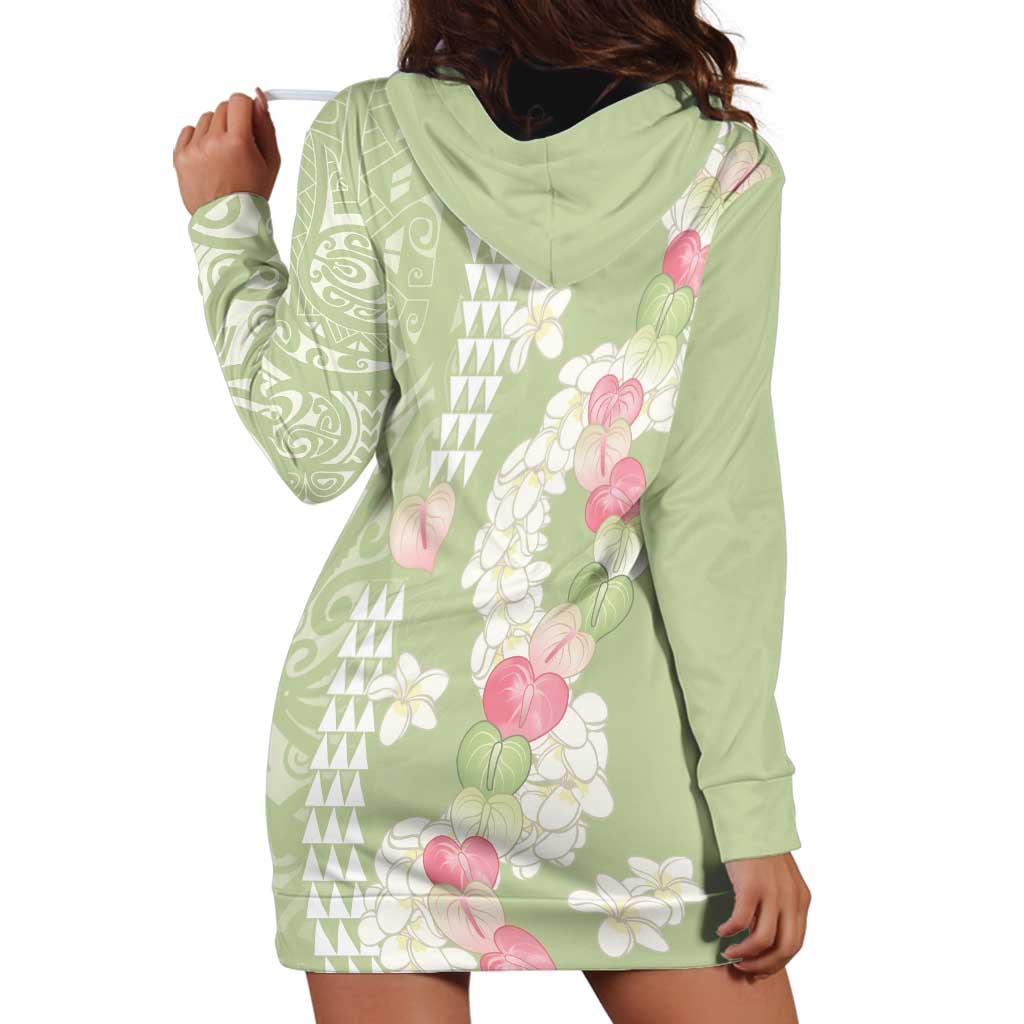 Leaf Green Hawaii Anthurium Plumeria Lei Hoodie Dress