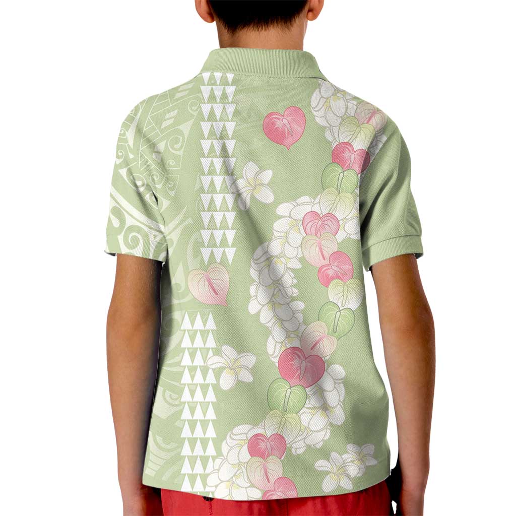 Leaf Green Hawaii Anthurium Plumeria Lei Kid Polo Shirt