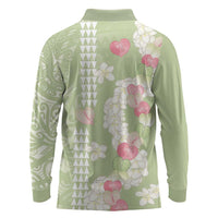 Leaf Green Hawaii Anthurium Plumeria Lei Long Sleeve Polo Shirt
