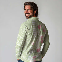 Leaf Green Hawaii Anthurium Plumeria Lei Long Sleeve Polo Shirt