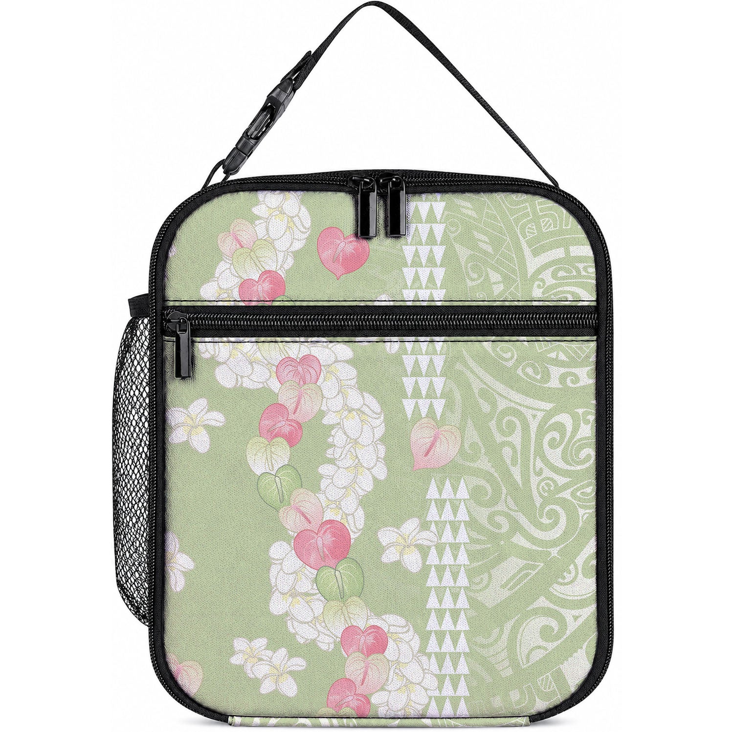 Leaf Green Hawaii Anthurium Plumeria Lei Lunch Bag LT9 10.2 × 8.3 × 4.3 inch Blue - Polynesian Pride