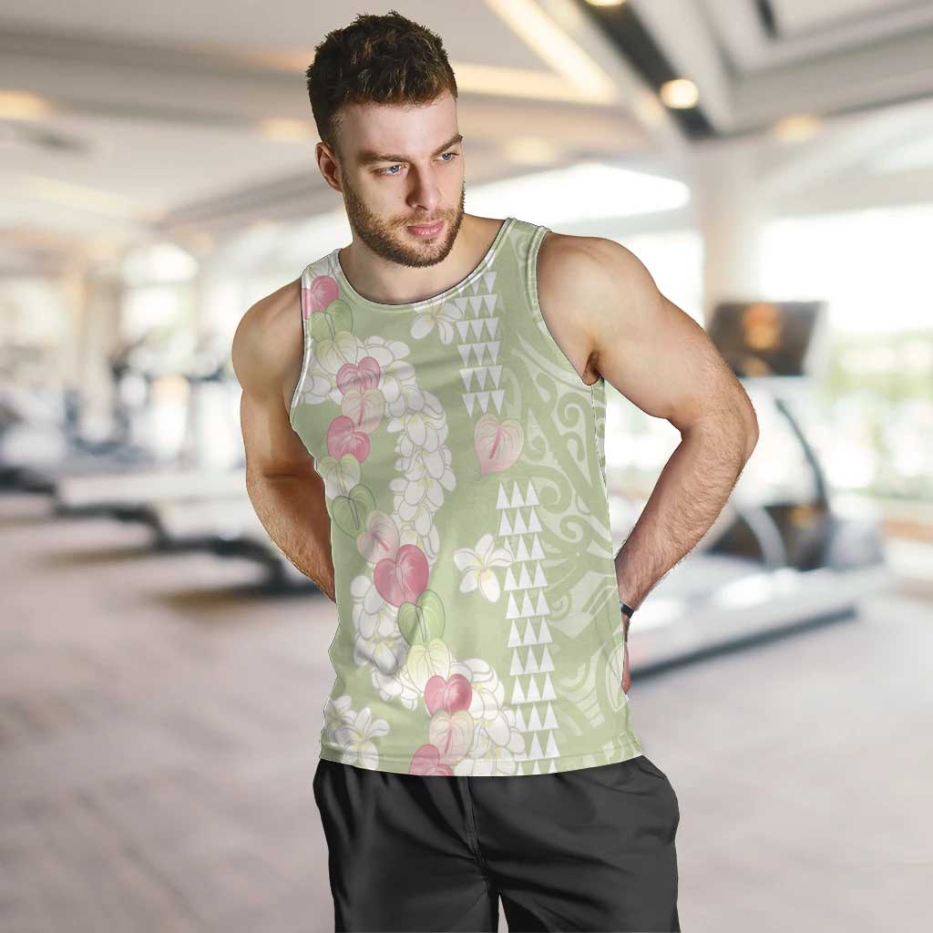 Leaf Green Hawaii Anthurium Plumeria Lei Men Tank Top
