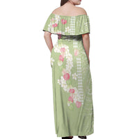 Leaf Green Hawaii Anthurium Plumeria Lei Off Shoulder Maxi Dress