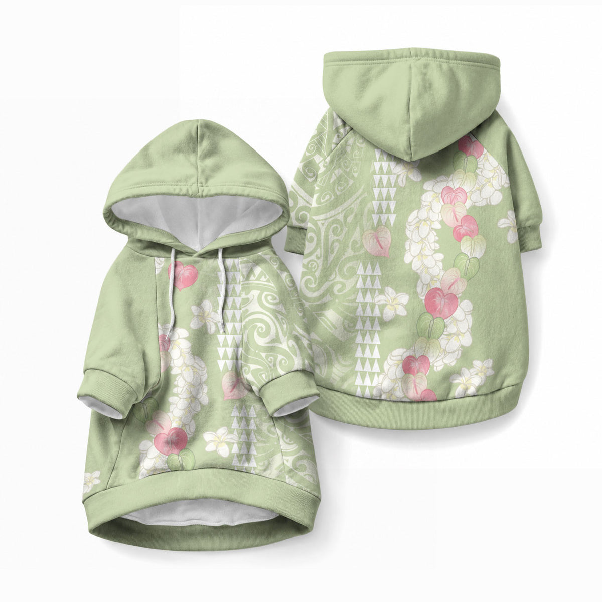 Leaf Green Hawaii Anthurium Plumeria Lei Pet Hoodie LT9 Pullover Blue - Polynesian Pride