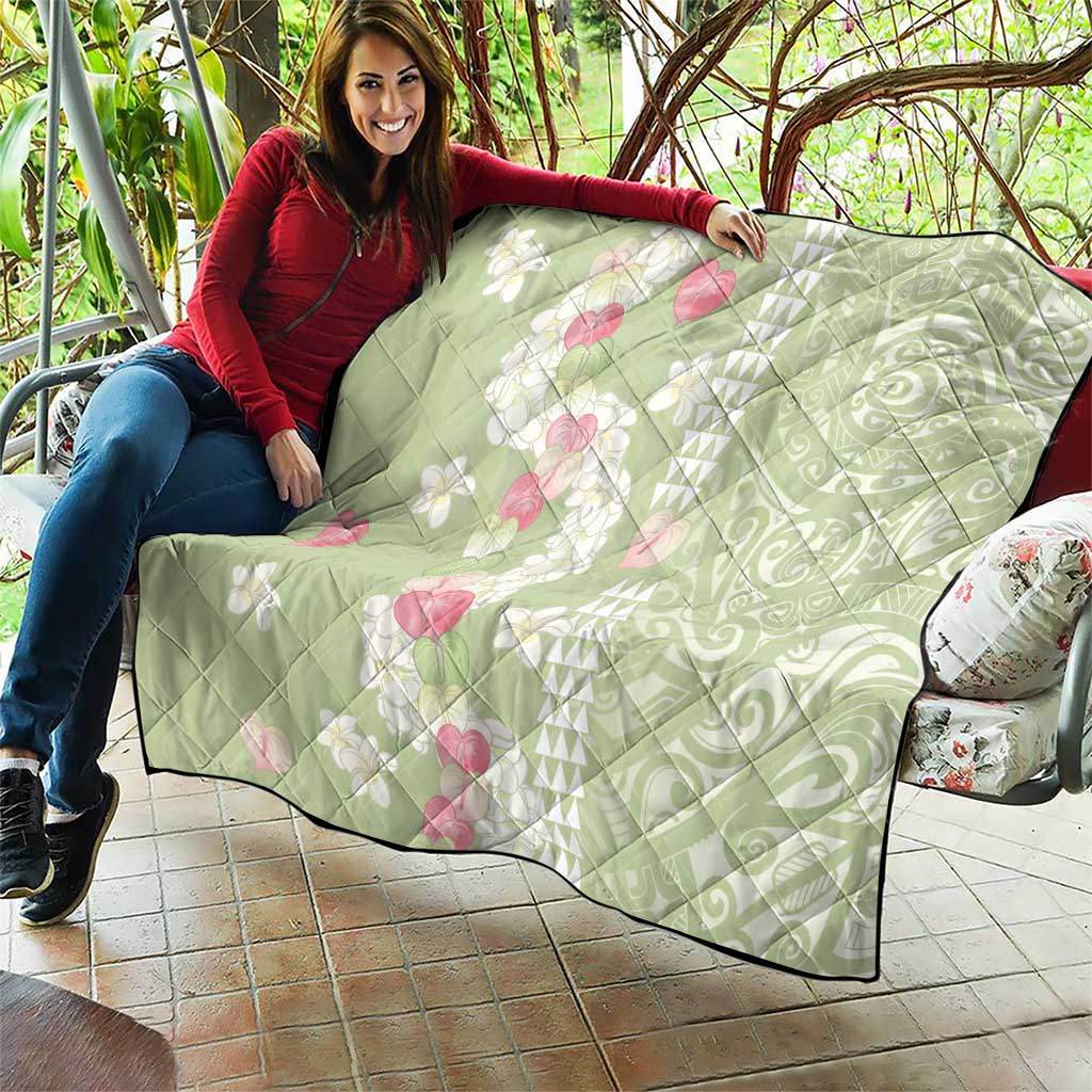 Leaf Green Hawaii Anthurium Plumeria Lei Quilt