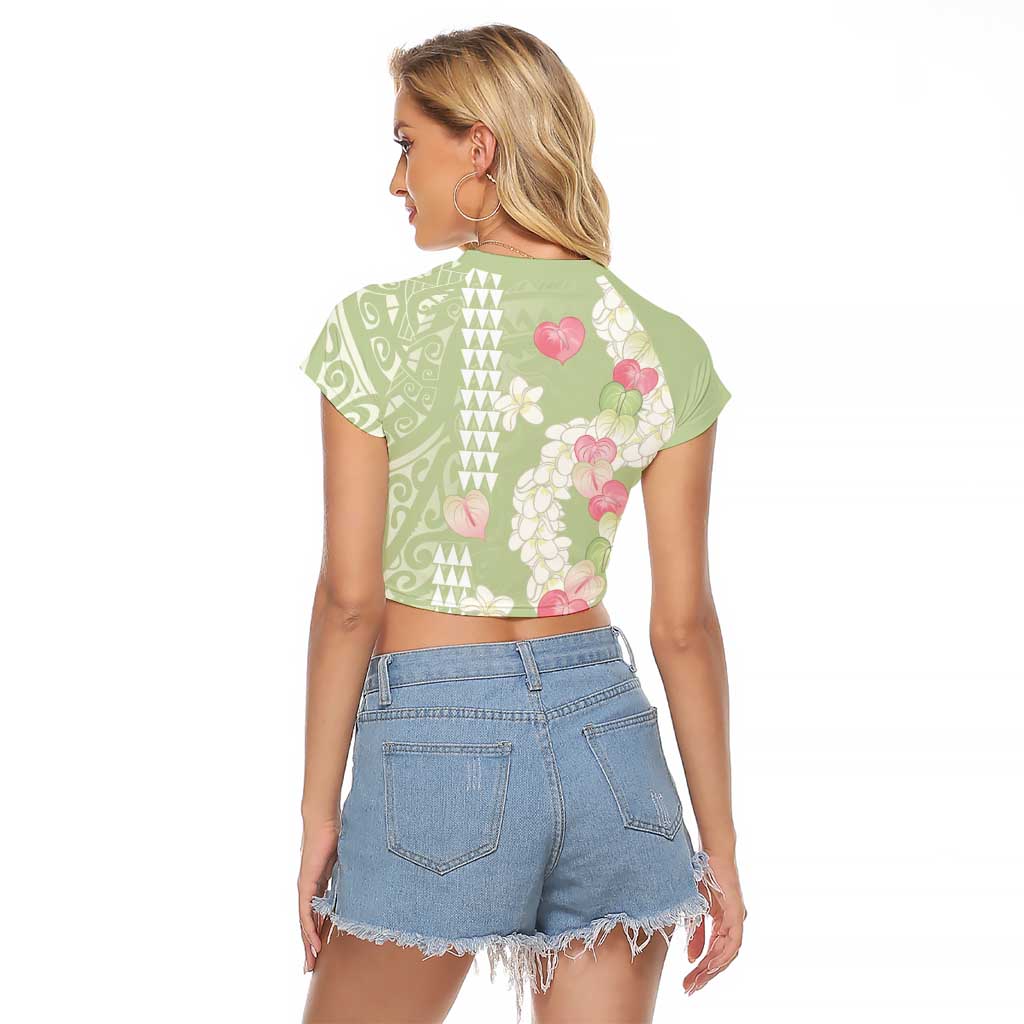 Leaf Green Hawaii Anthurium Plumeria Lei Raglan Cropped T Shirt