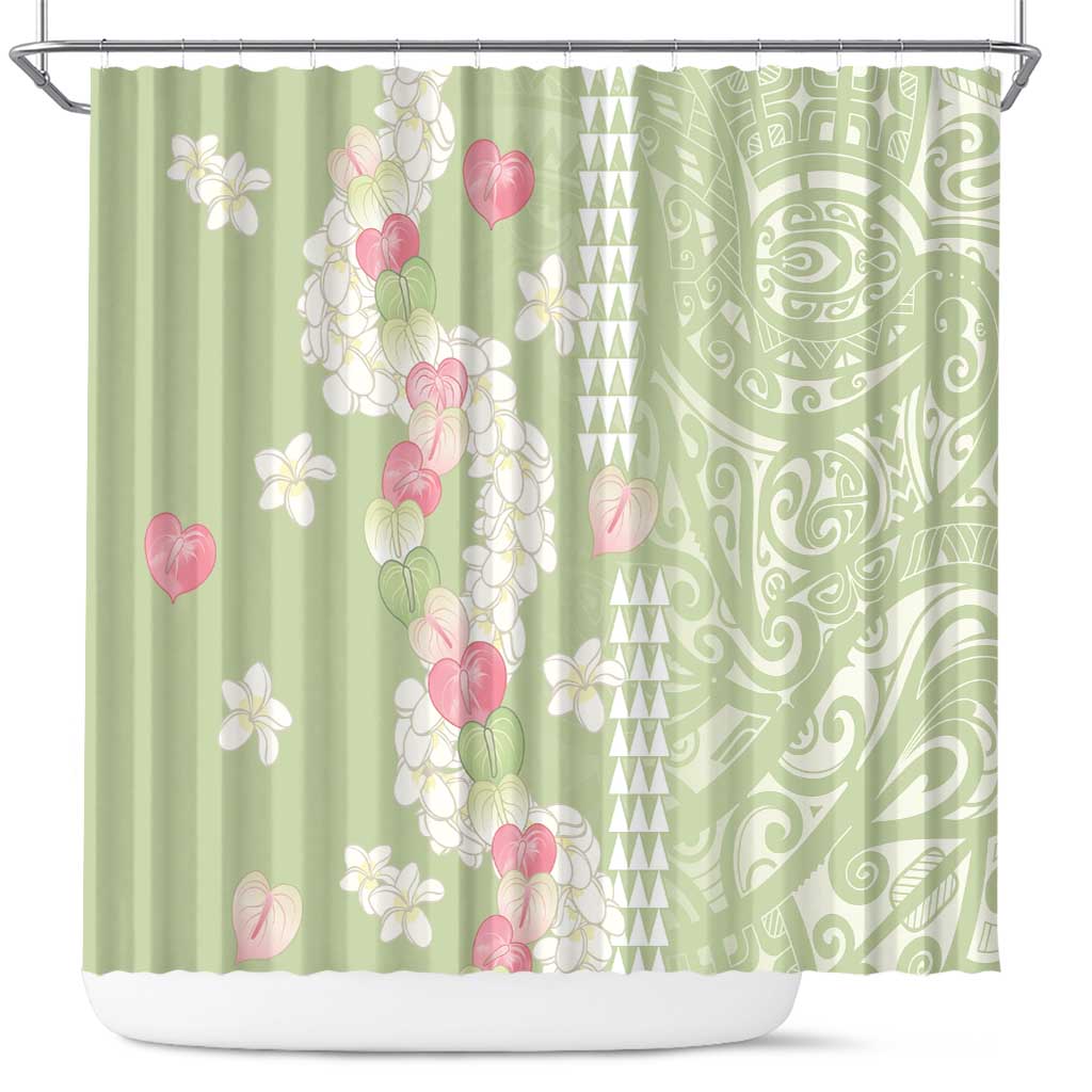 Leaf Green Hawaii Anthurium Plumeria Lei Shower Curtain