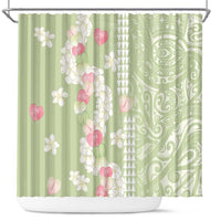 Leaf Green Hawaii Anthurium Plumeria Lei Shower Curtain