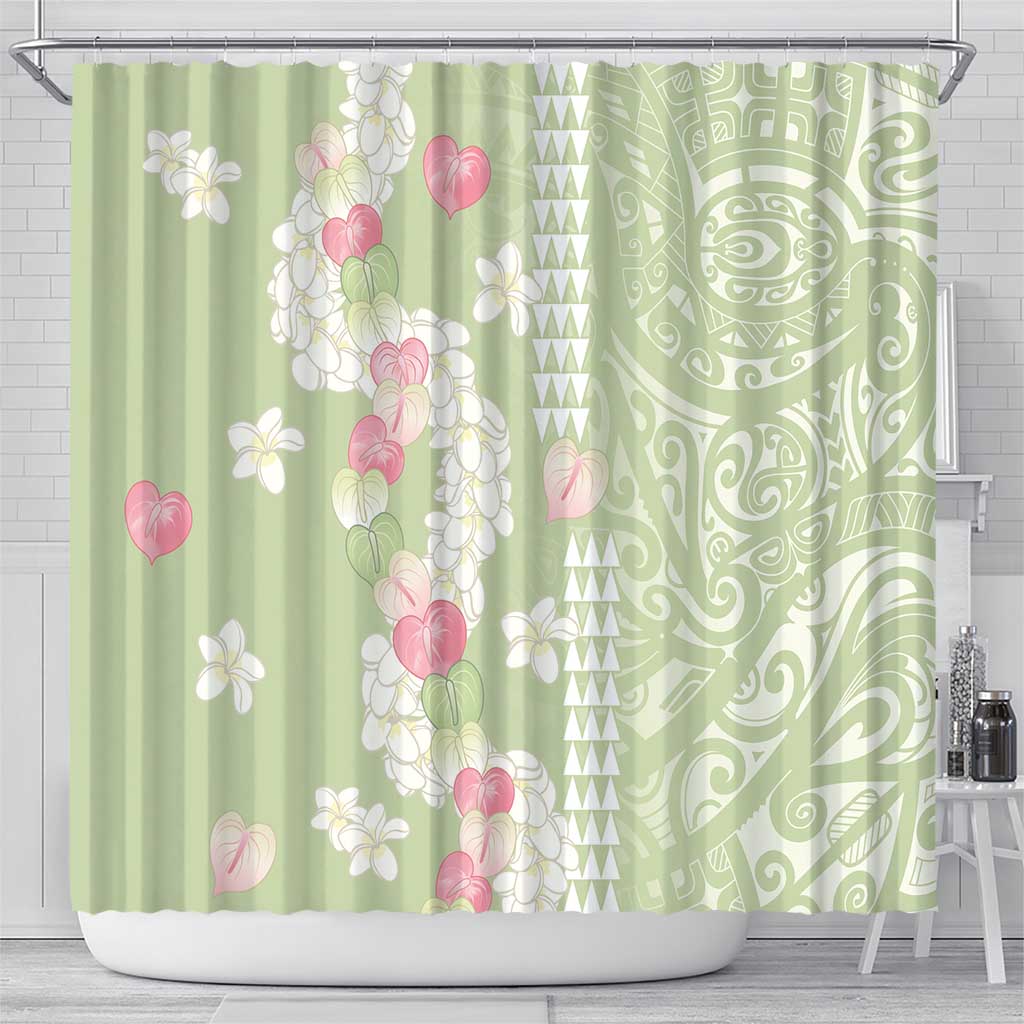 Leaf Green Hawaii Anthurium Plumeria Lei Shower Curtain